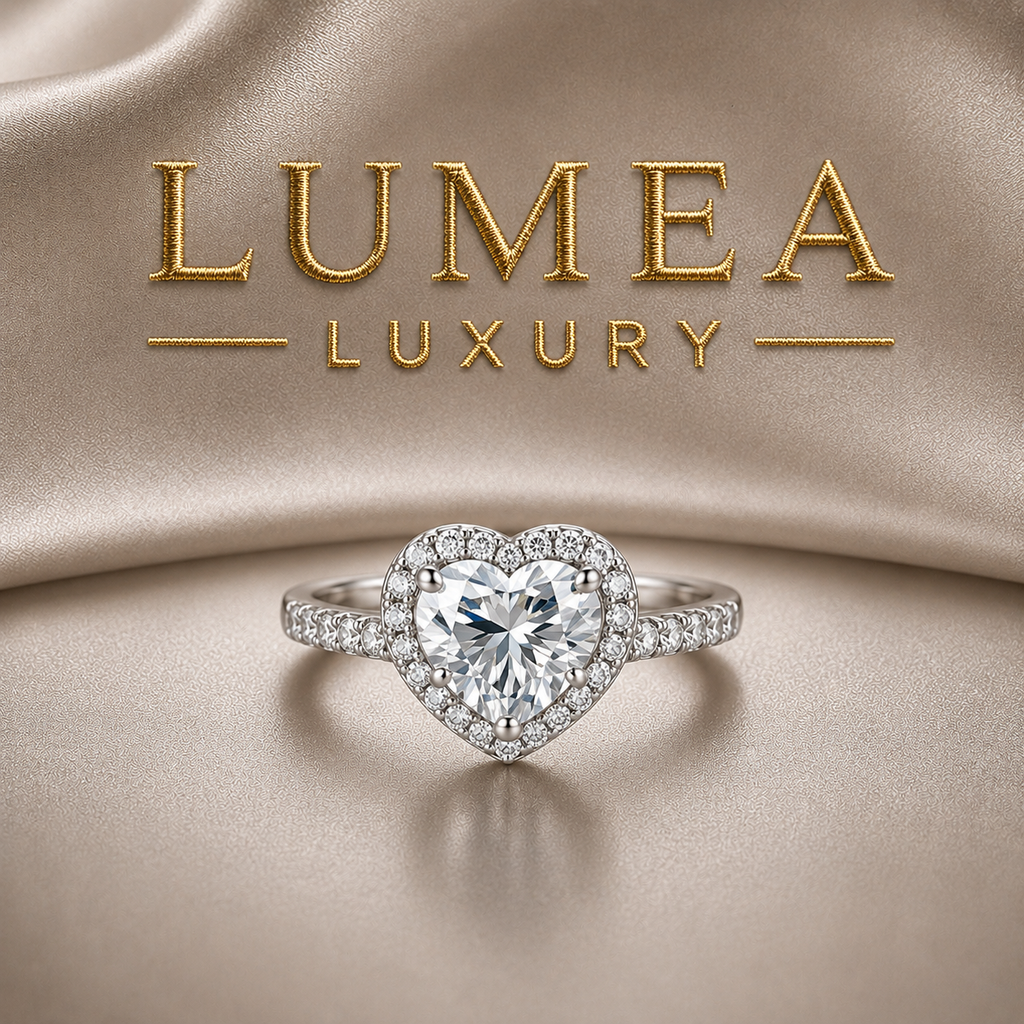 Lumea Heart halo pavé ring