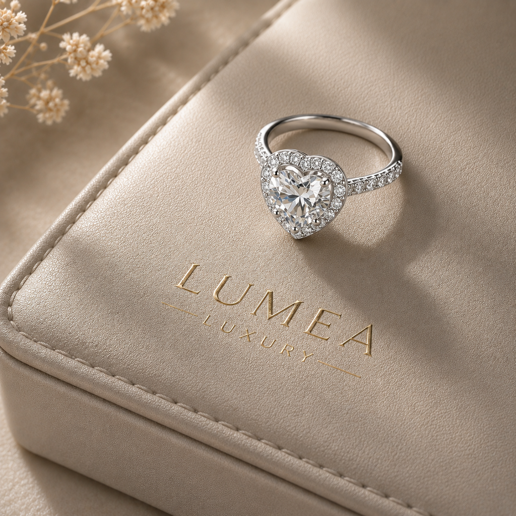 Lumea Heart halo pavé ring