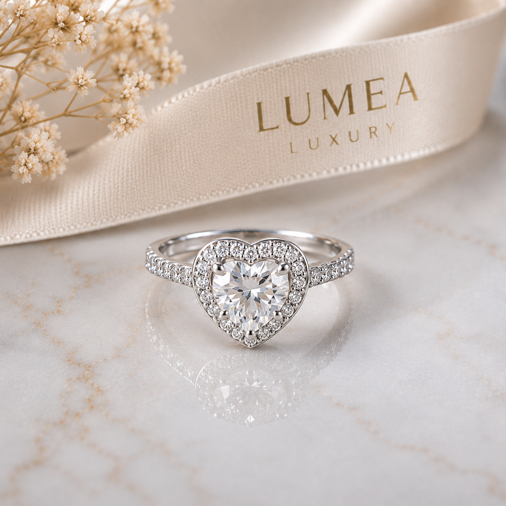 Lumea Heart halo pavé ring