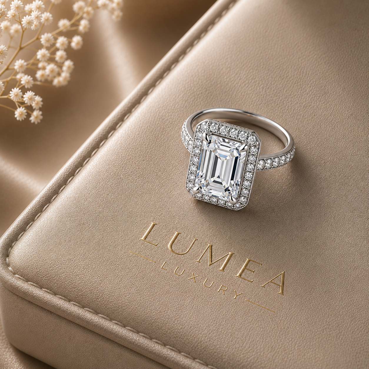 Lumea Emerald-Cut Halo Solitaire, 1ct